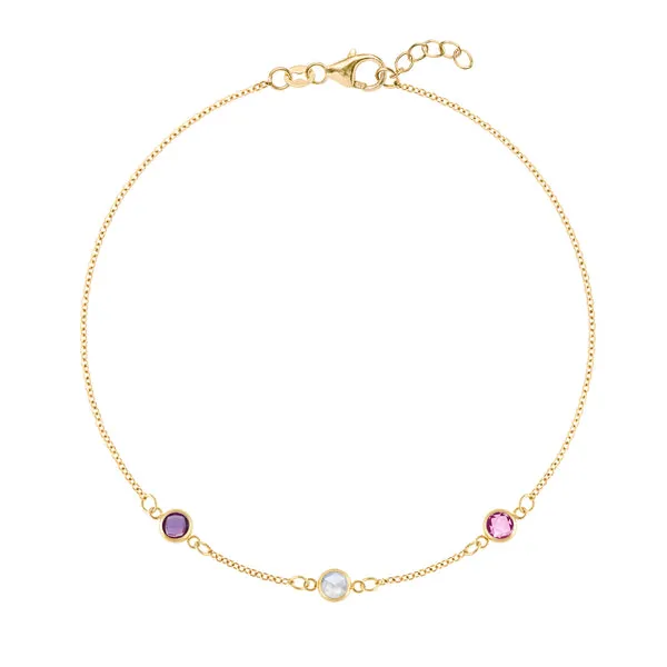 Personalized Classic 3 Birthstone Bracelet in 14k Gold sold by Haverhill