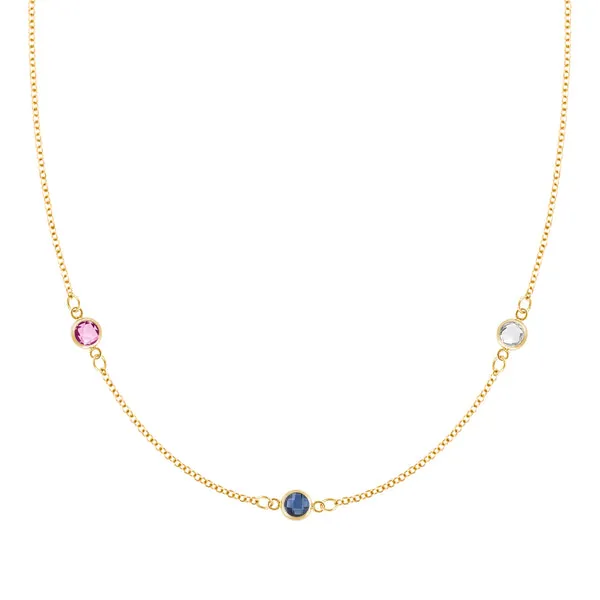 Personalized Classic 3 Birthstone Necklace in 14k Gold sold by Haverhill