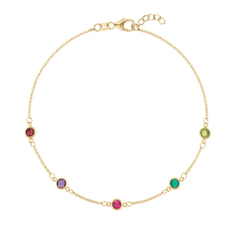 Personalized Classic 5 Birthstone Bracelet in 14k Gold sold by Haverhill
