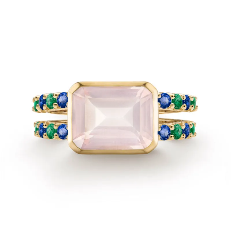 Personalized Warren Horizontal Birthstone Ring with Accent Stones in 14k Gold sold by Haverhill