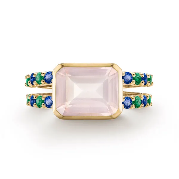 Personalized Warren Horizontal Birthstone Ring with Accent Stones in 14k Gold sold by Haverhill