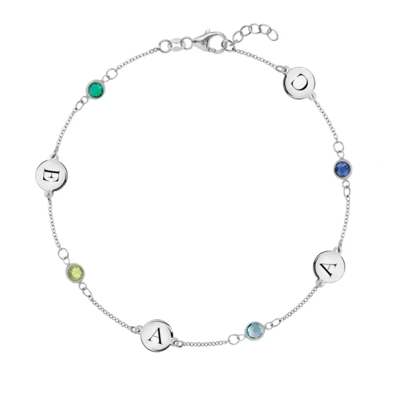 Personalized Classic 4 Letter & 4 Birthstone Bracelet in 14k Gold sold by Haverhill