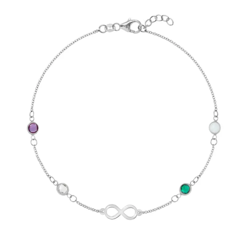 Personalized Classic Infinity & 4 Birthstone Bracelet in 14k Gold sold by Haverhill