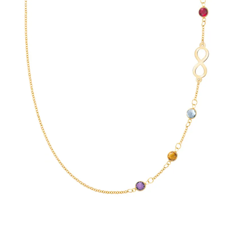 Personalized Classic Infinity & 4 Birthstone Necklace in 14k Gold sold by Haverhill