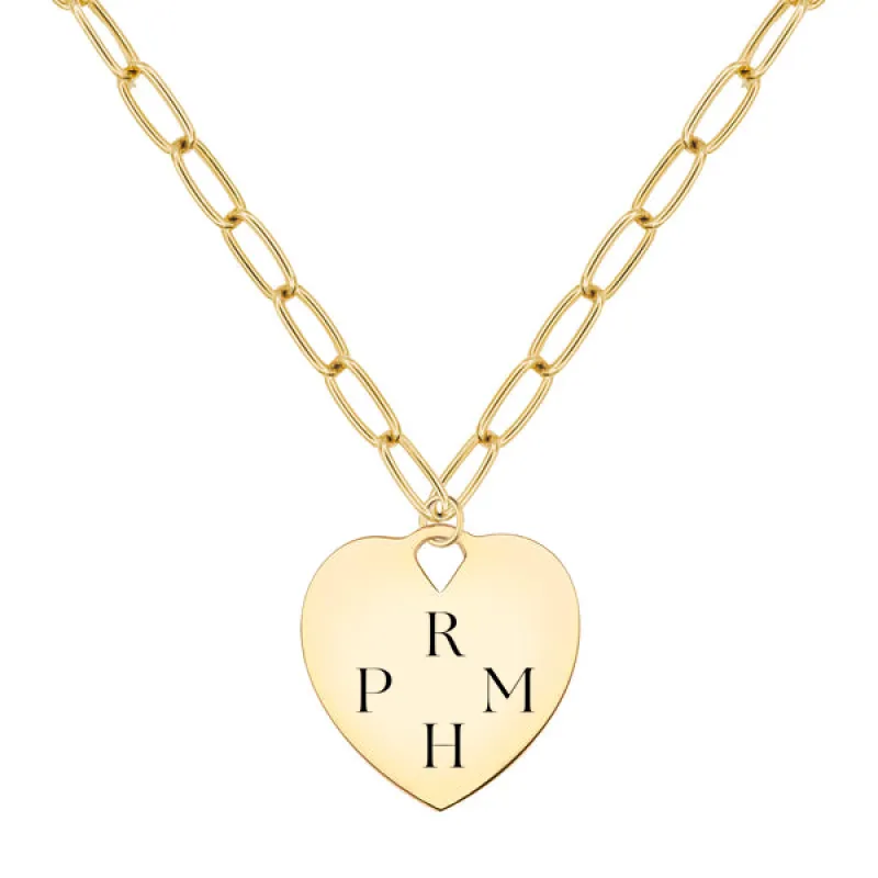 Engravable Large Flat Heart Pendant with Adelaide Chain in 14k Gold sold by Haverhill