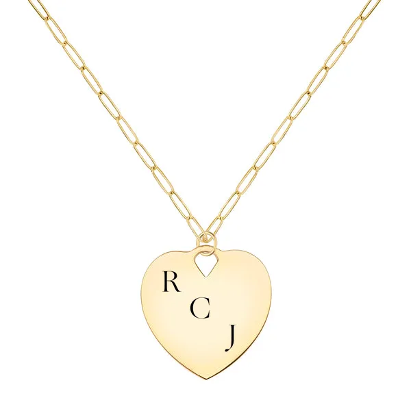 Engravable Large Flat Heart Pendant with Adelaide Mini Chain in 14k Gold sold by Haverhill