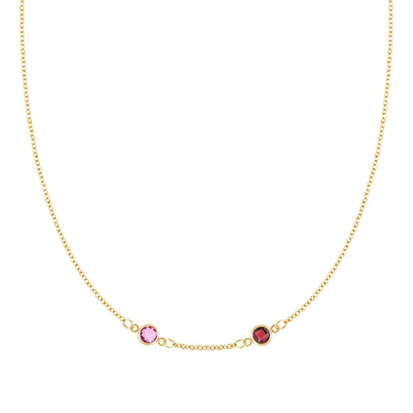 Personalized Classic 2 Birthstone Necklace in 14k Gold (Centered) sold by Haverhill