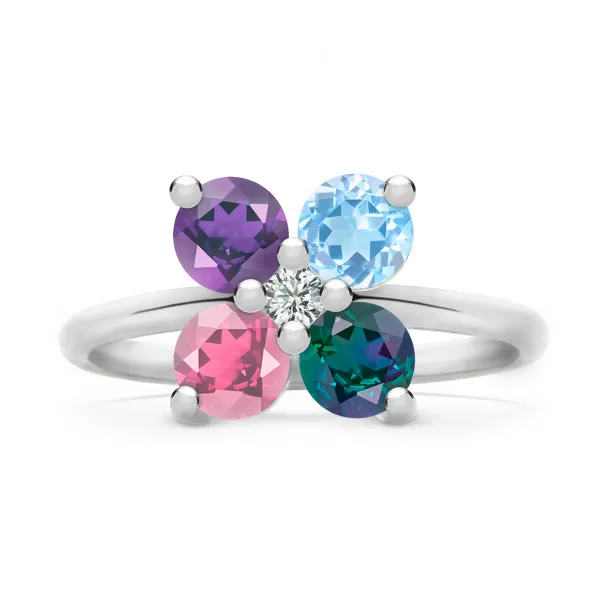 Personalized Greenwich 4 Birthstone & Diamond Ring in 14k Gold sold by Haverhill