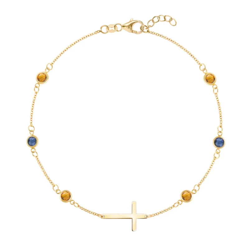 Personalized Bayberry Birthstone Cross Bracelet in 14k Gold sold by Haverhill
