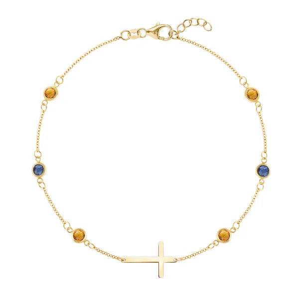 Personalized Bayberry Birthstone Cross Bracelet in 14k Gold sold by Haverhill