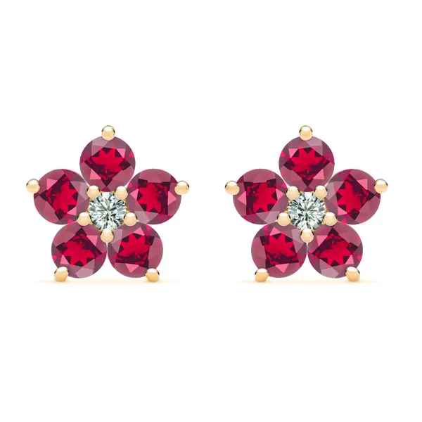 Personalized Greenwich Flower Birthstone & Diamond Earrings in 14k Gold sold by Haverhill