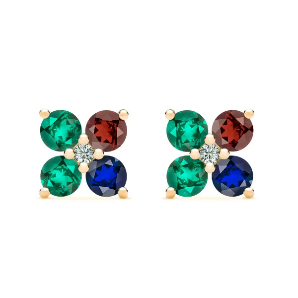 Personalized Greenwich 4 Birthstone & Diamond Earrings in 14k Gold sold by Haverhill