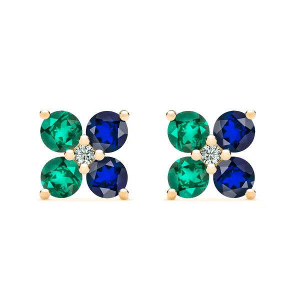 Personalized Greenwich 4 Birthstone & Diamond Earrings in 14k Gold sold by Haverhill