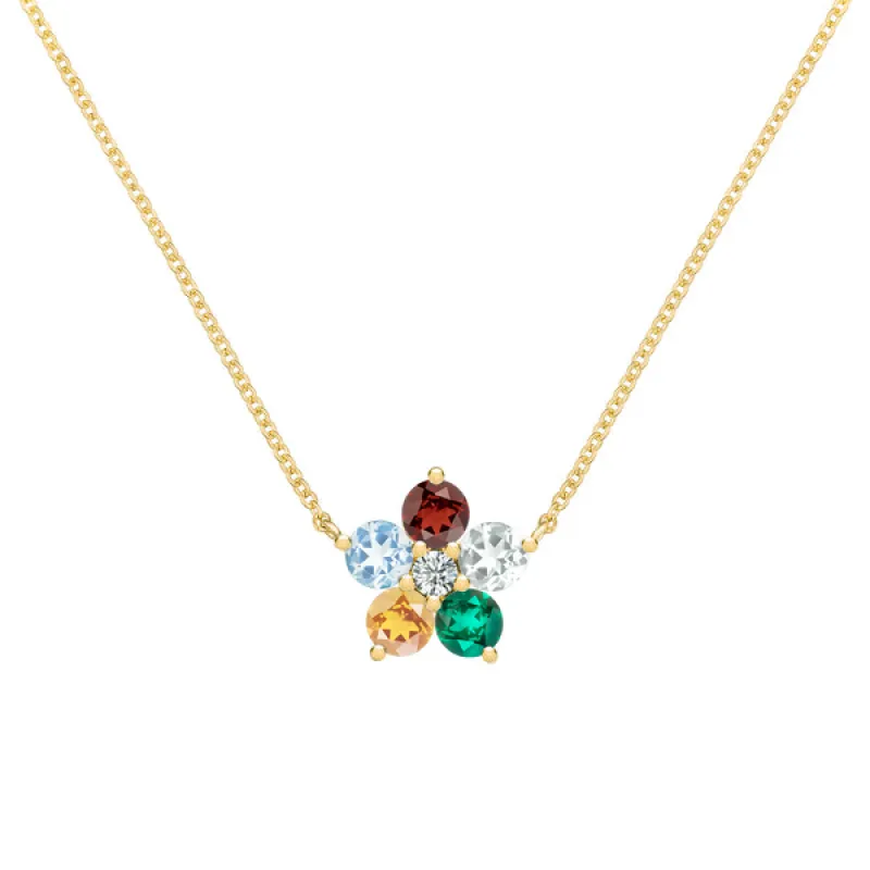 Personalized Greenwich Flower Birthstone & Diamond Necklace in 14k Gold sold by Haverhill
