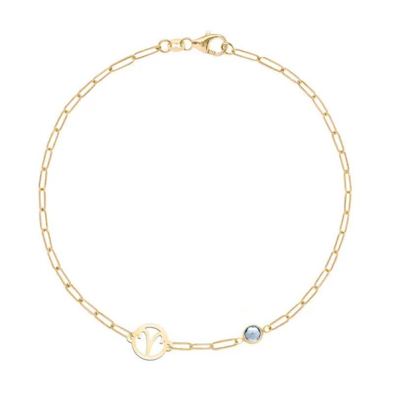 Personalized Zodiac & Birthstone Adelaide Mini Bracelet in 14k Gold sold by Haverhill