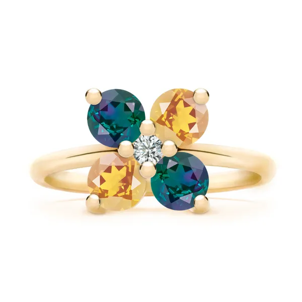 Personalized Greenwich 4 Birthstone & Diamond Ring in 14k Gold sold by Haverhill