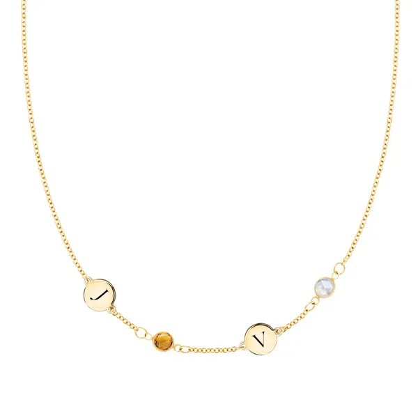 Personalized Classic 2 Letter & 2 Birthstone Necklace in 14k Gold (Single Spacing) sold by Haverhill