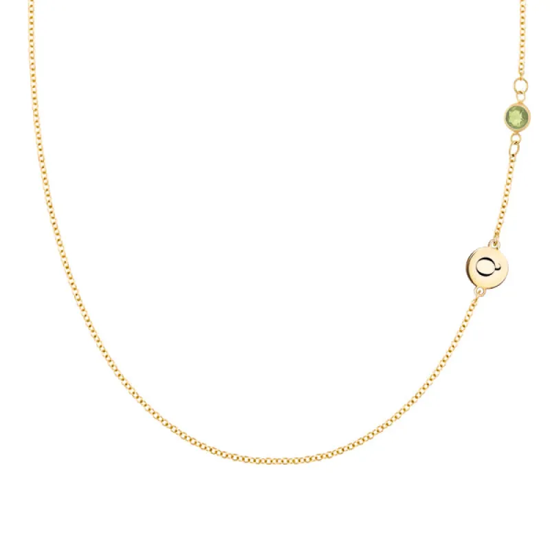 Personalized Classic 1 Letter & 1 Birthstone Necklace in 14k Gold (Double Spacing) sold by Haverhill