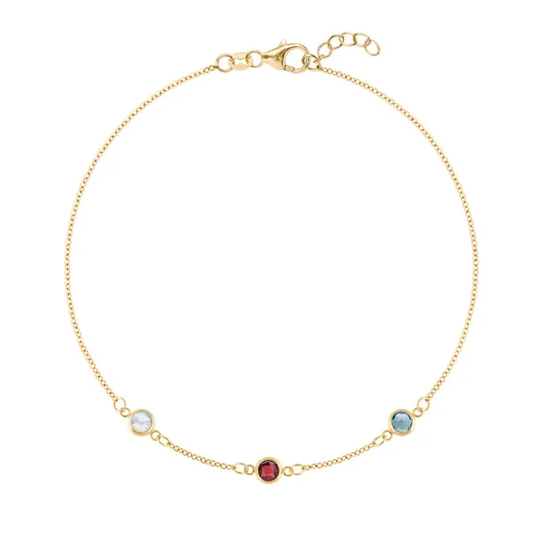 Personalized Classic 3 Birthstone Bracelet in 14k Gold sold by Haverhill
