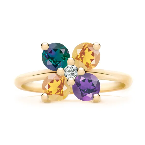 Personalized Greenwich 4 Birthstone & Diamond Ring in 14k Gold sold by Haverhill