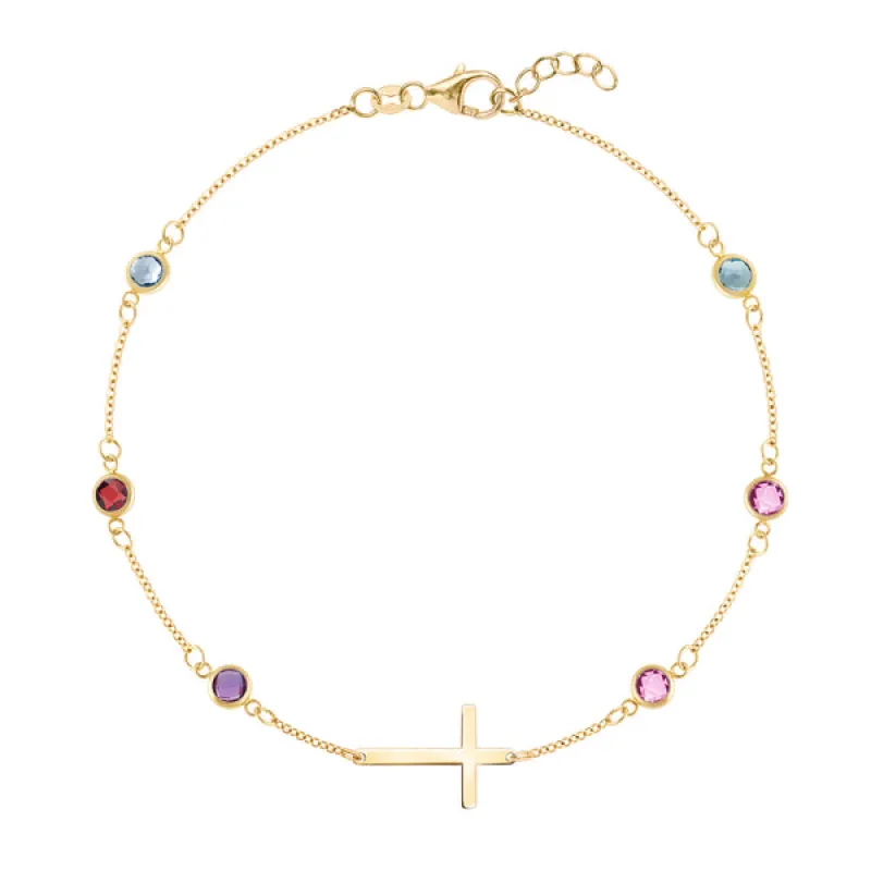 Personalized Bayberry Birthstone Cross Bracelet in 14k Gold sold by Haverhill