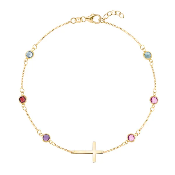 Personalized Bayberry Birthstone Cross Bracelet in 14k Gold sold by Haverhill