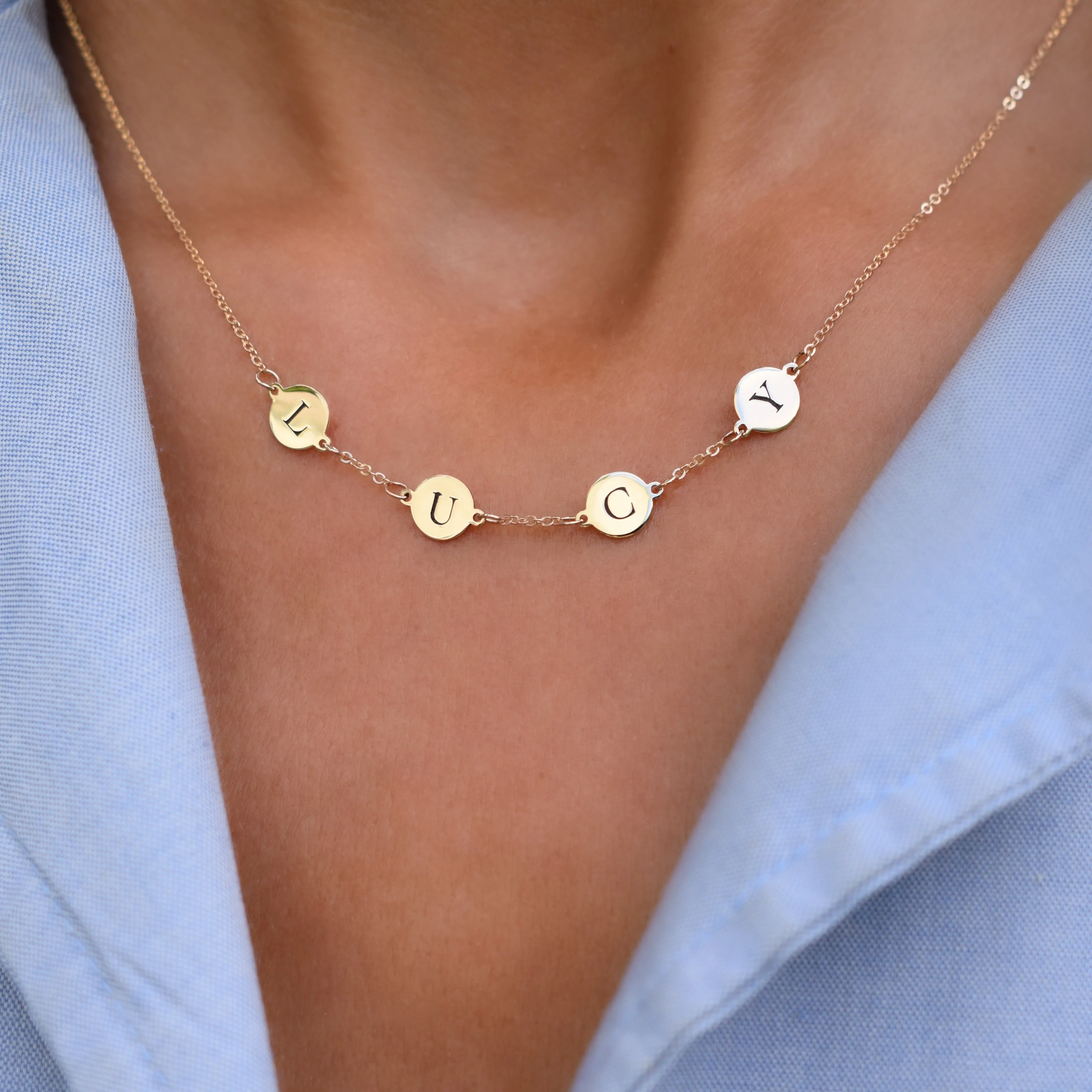 Personalized 4 Letter Necklace in 14k Gold (Single Spacing) sold by Haverhill product image thumbnail 3