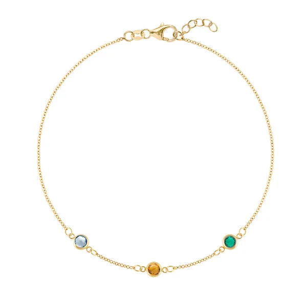 Personalized Classic 3 Birthstone Bracelet in 14k Gold sold by Haverhill