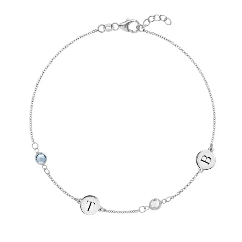 Personalized Classic 2 Letter & 2 Birthstone Bracelet in 14k Gold sold by Haverhill