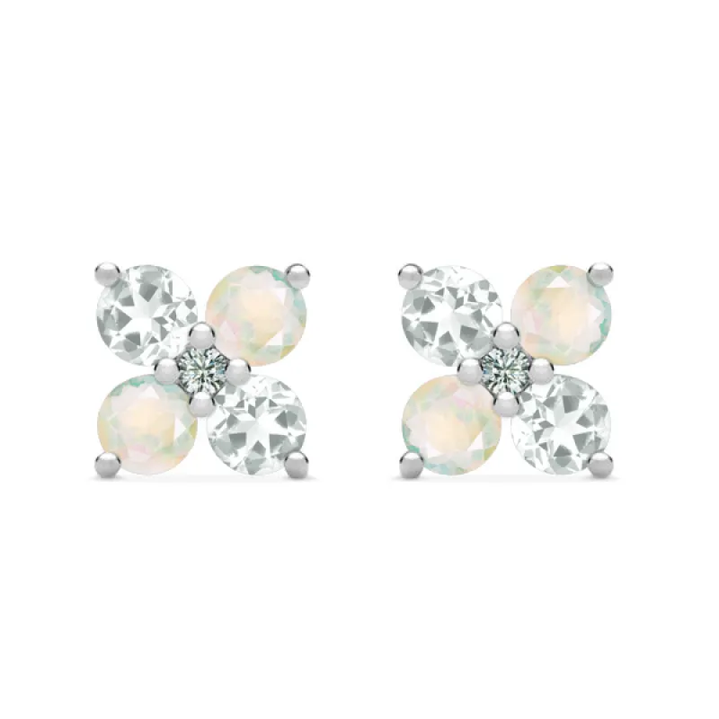Personalized Greenwich 4 Birthstone & Diamond Earrings in 14k Gold sold by Haverhill