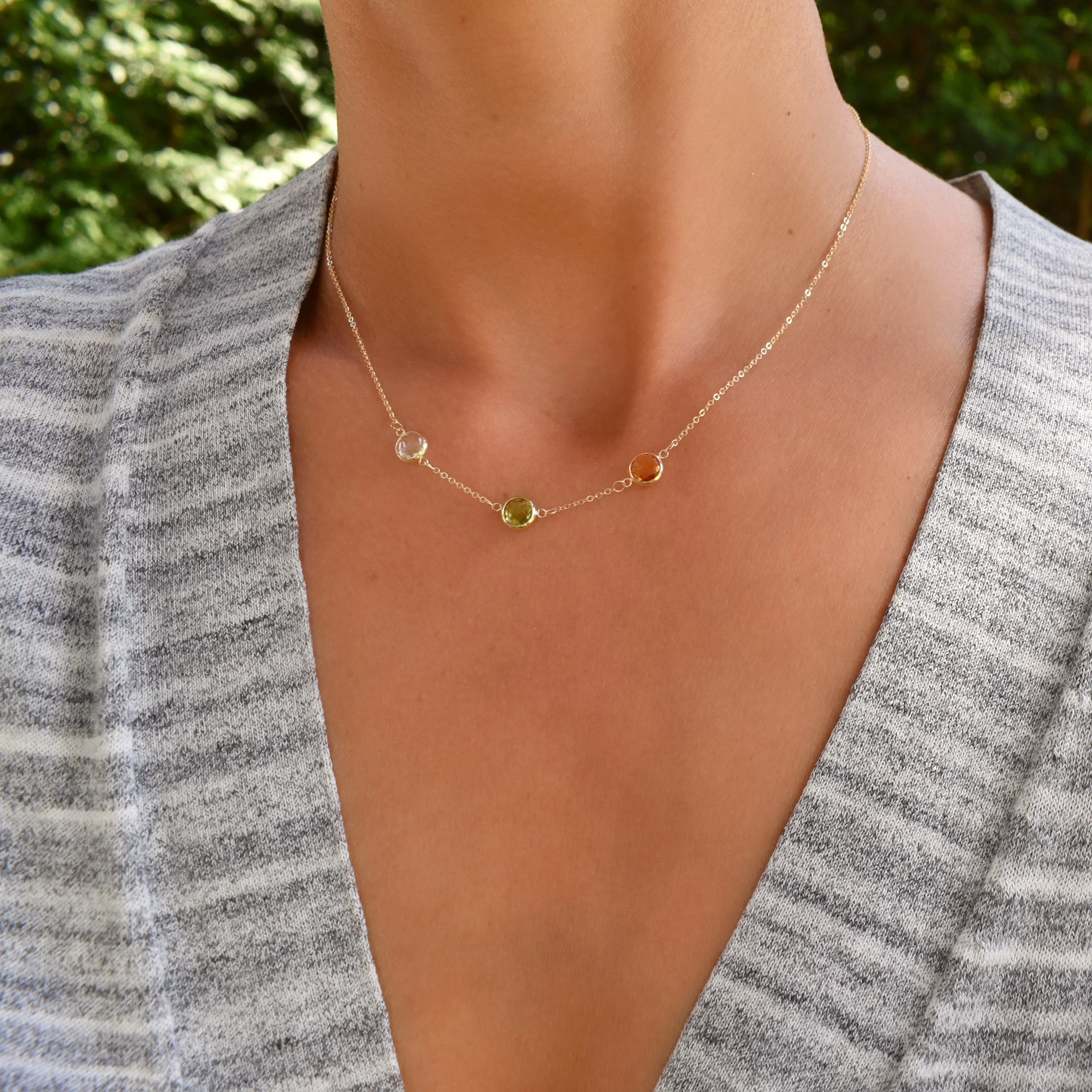 Personalized Grand 3 Birthstone Necklace in 14k Gold sold by Haverhill product image thumbnail 2