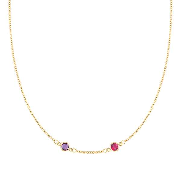 Personalized Classic 2 Birthstone Necklace in 14k Gold (Centered) sold by Haverhill