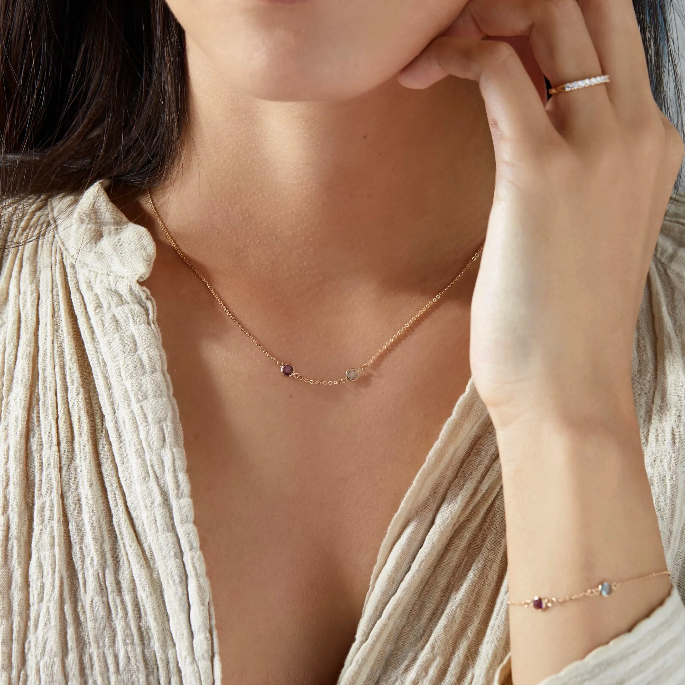 Personalized Classic 2 Birthstone Necklace in 14k Gold (Centered) sold by Haverhill product image thumbnail 3