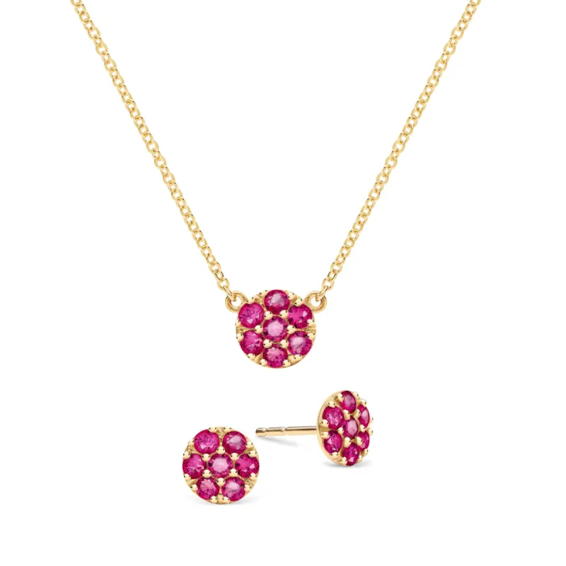 Rosecliff Ruby Mini Necklace and Stud Earrings Set in 14k Gold (July) sold by Haverhill