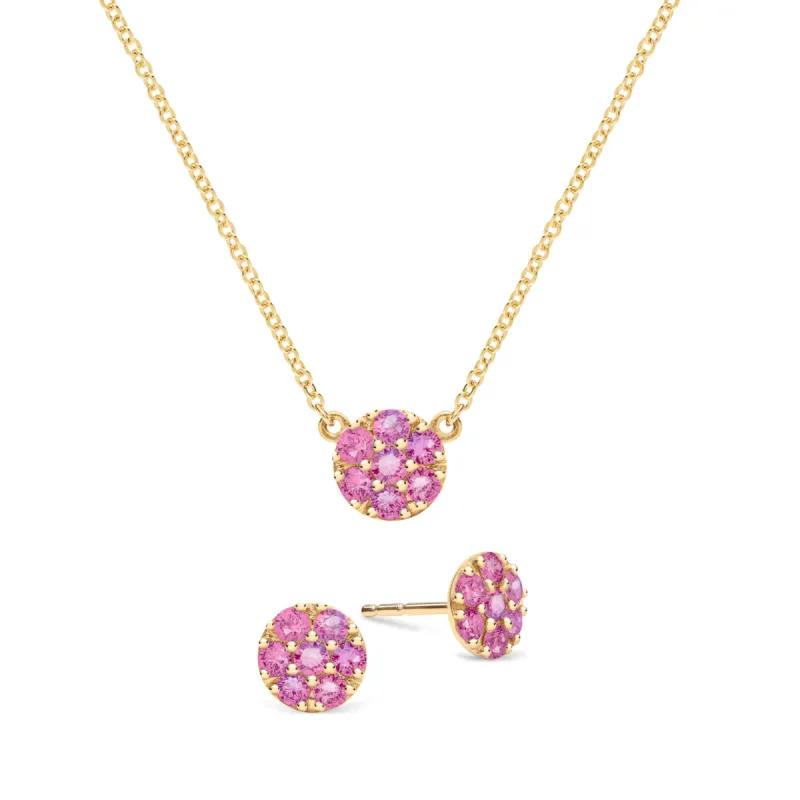 Rosecliff Pink Sapphire Mini Necklace and Stud Earrings Set in 14k Gold (October) sold by Haverhill