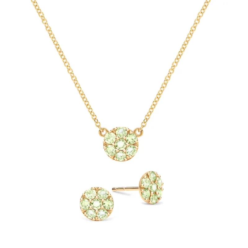 Rosecliff Peridot Mini Necklace and Stud Earrings Set in 14k Gold (August) sold by Haverhill