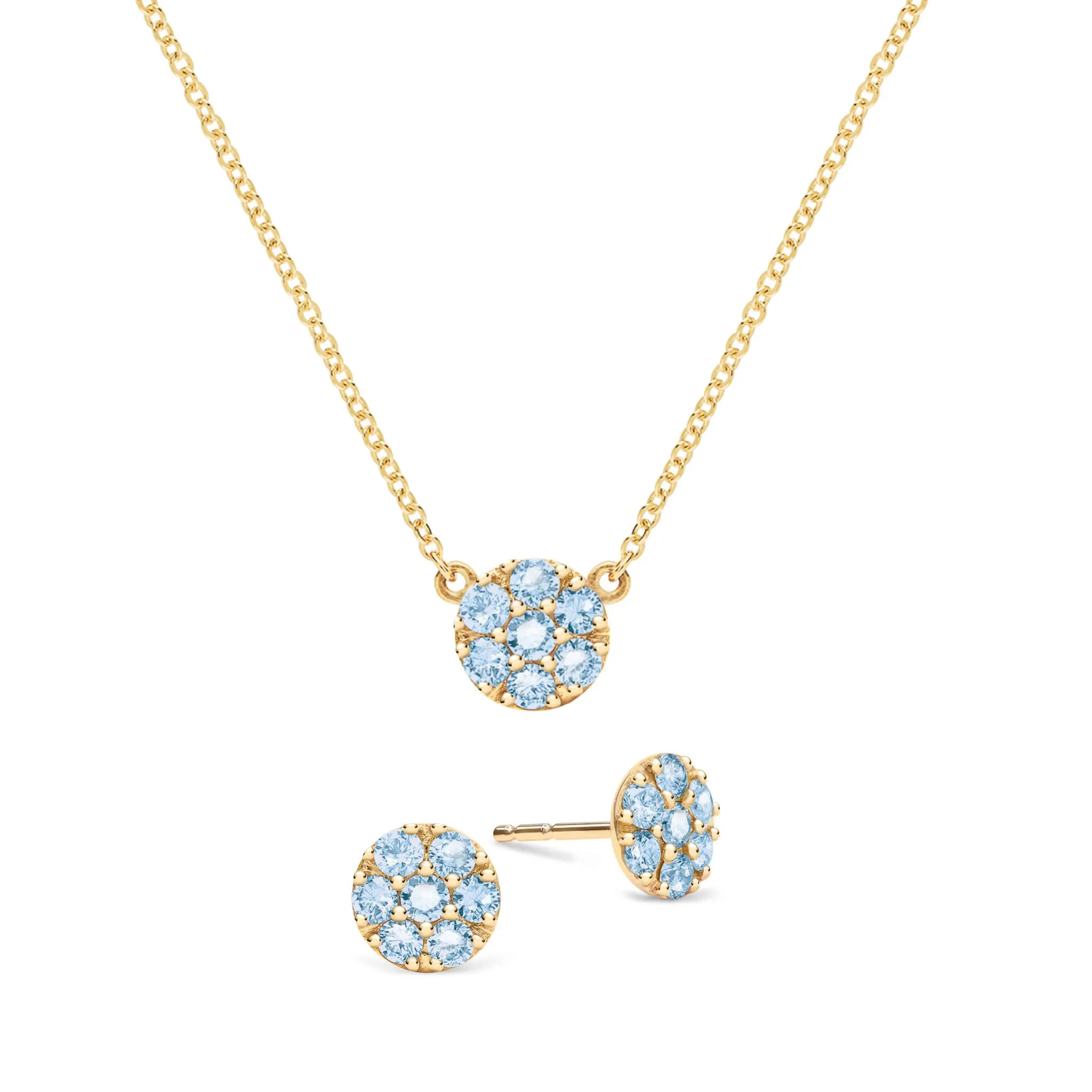 Rosecliff Nantucket Blue Topaz Mini Necklace and Stud Earrings Set in 14k Gold (December) sold by Haverhill