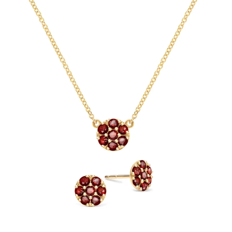 Rosecliff Garnet Mini Necklace and Stud Earrings Set in 14k Gold (January) sold by Haverhill