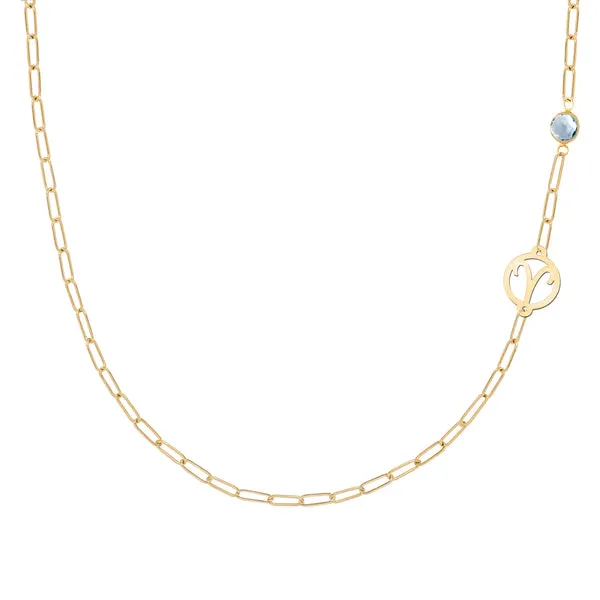 Personalized Zodiac & Birthstone Adelaide Mini Necklace in 14k Gold sold by Haverhill