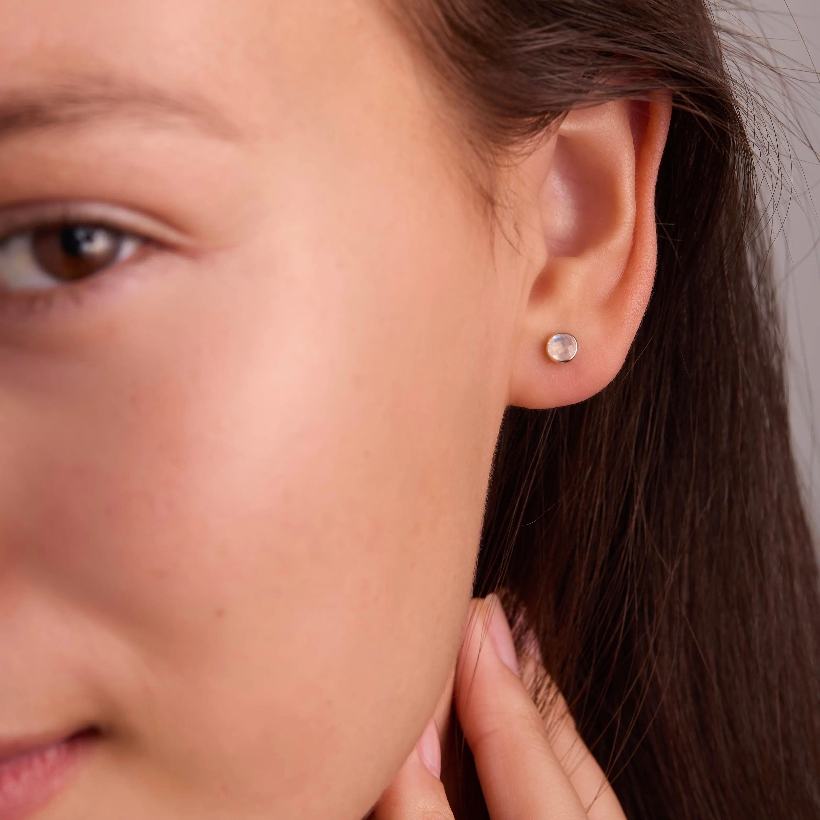 Petite Moonstone Stud Earrings in 14k Gold (June) sold by Haverhill product image thumbnail 3