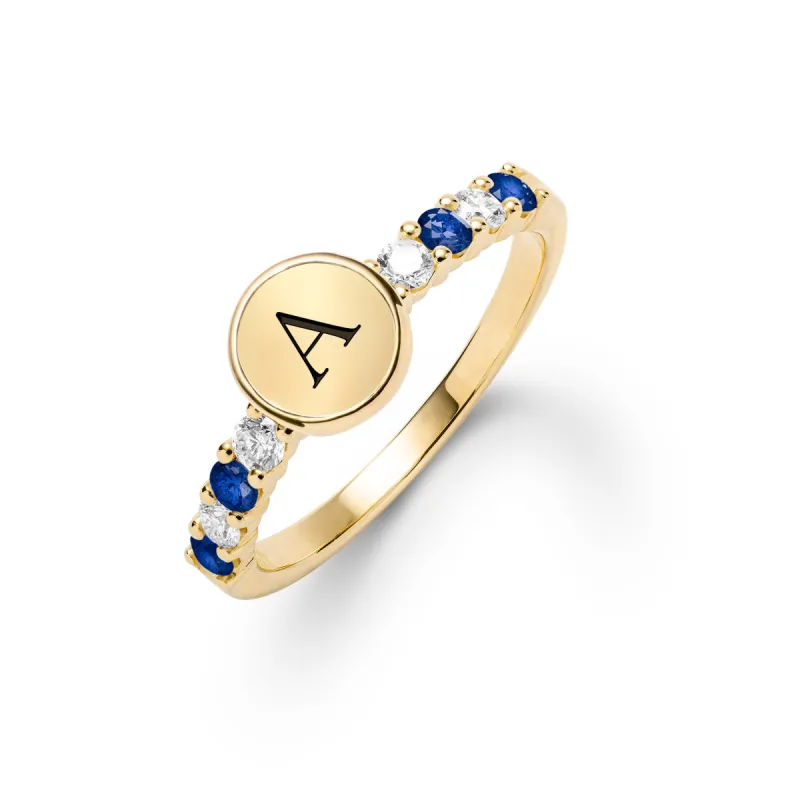 Rosecliff Letter Diamond & Sapphire Ring in 14k Gold (September) sold by Haverhill