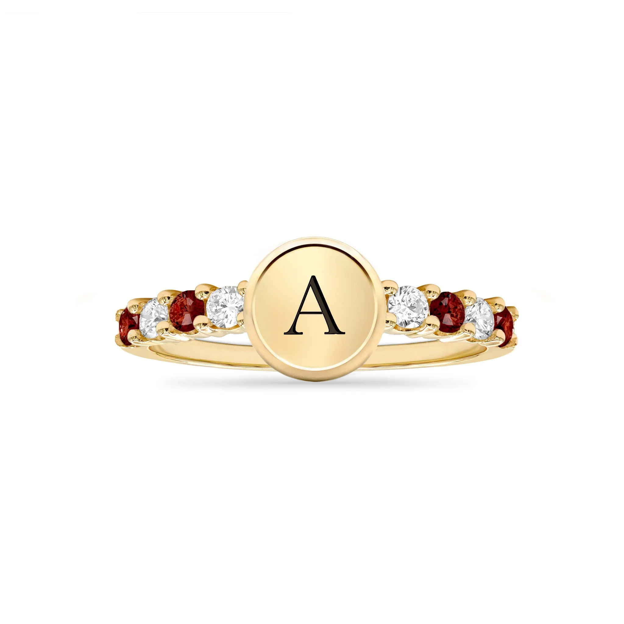 Rosecliff Letter Diamond & Garnet Ring in 14k Gold (January) sold by Haverhill product image thumbnail 5