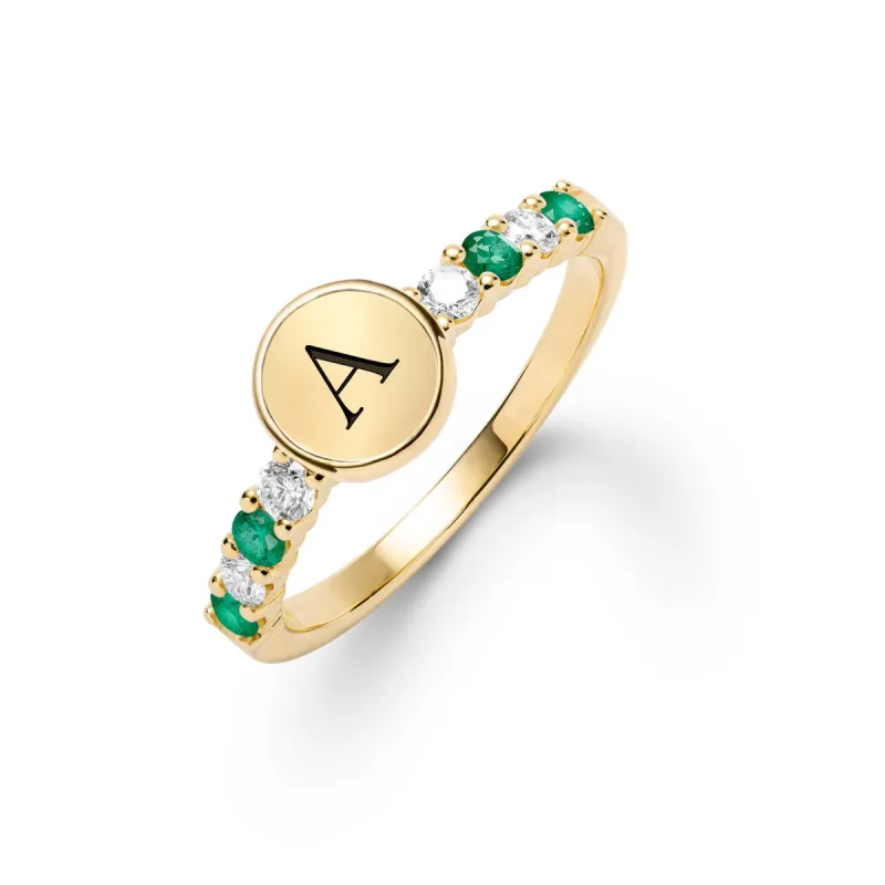 Rosecliff Letter Diamond & Emerald Ring in 14k Gold (May) sold by Haverhill
