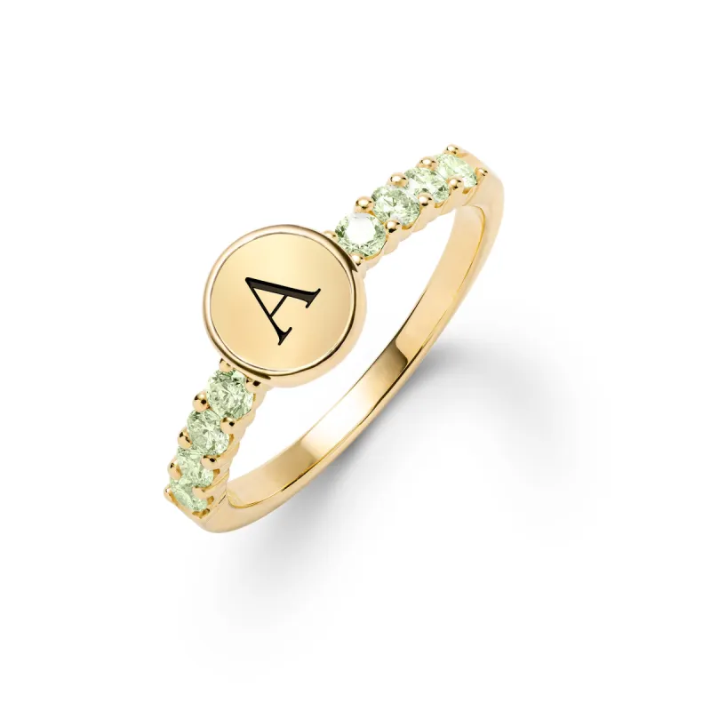 Rosecliff Letter Peridot Ring in 14k Gold (August) sold by Haverhill