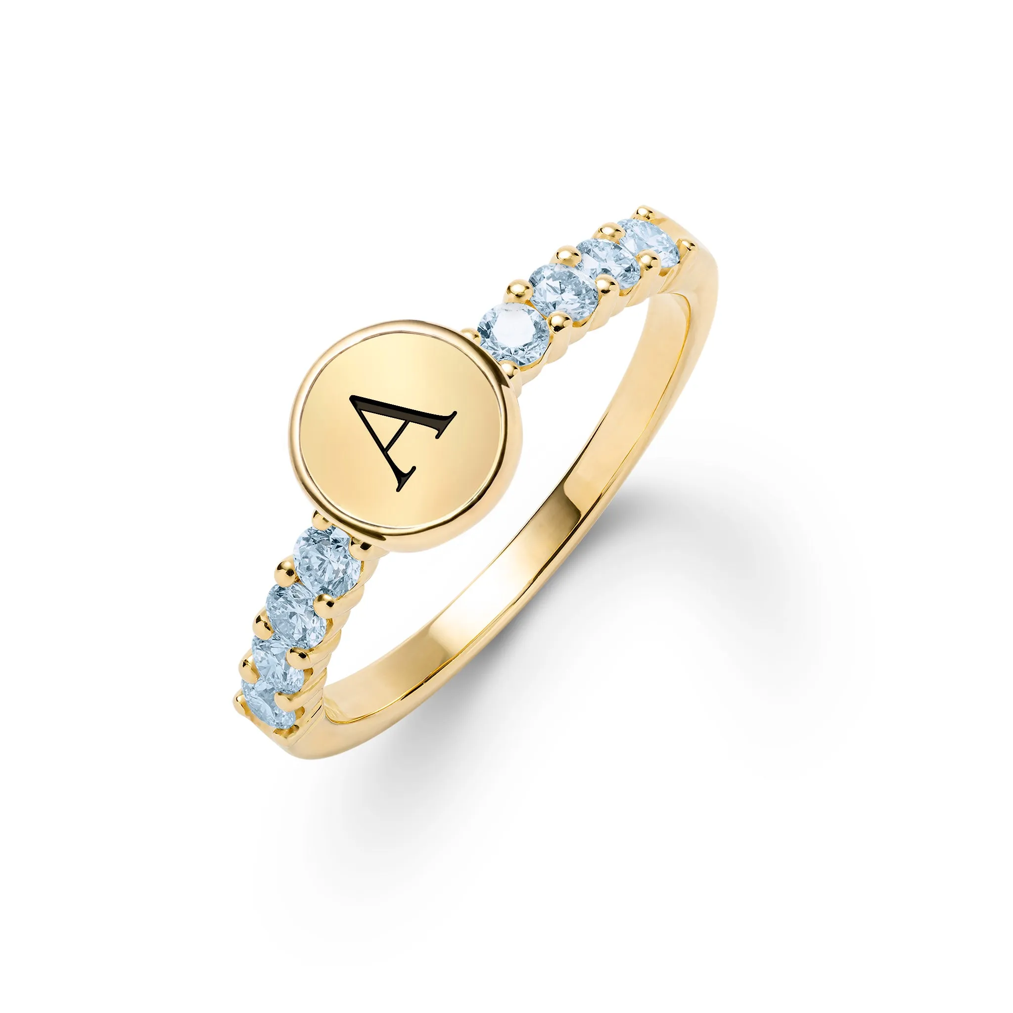 Rosecliff Letter Nantucket Blue Topaz Ring in 14k Gold (December) sold by Haverhill