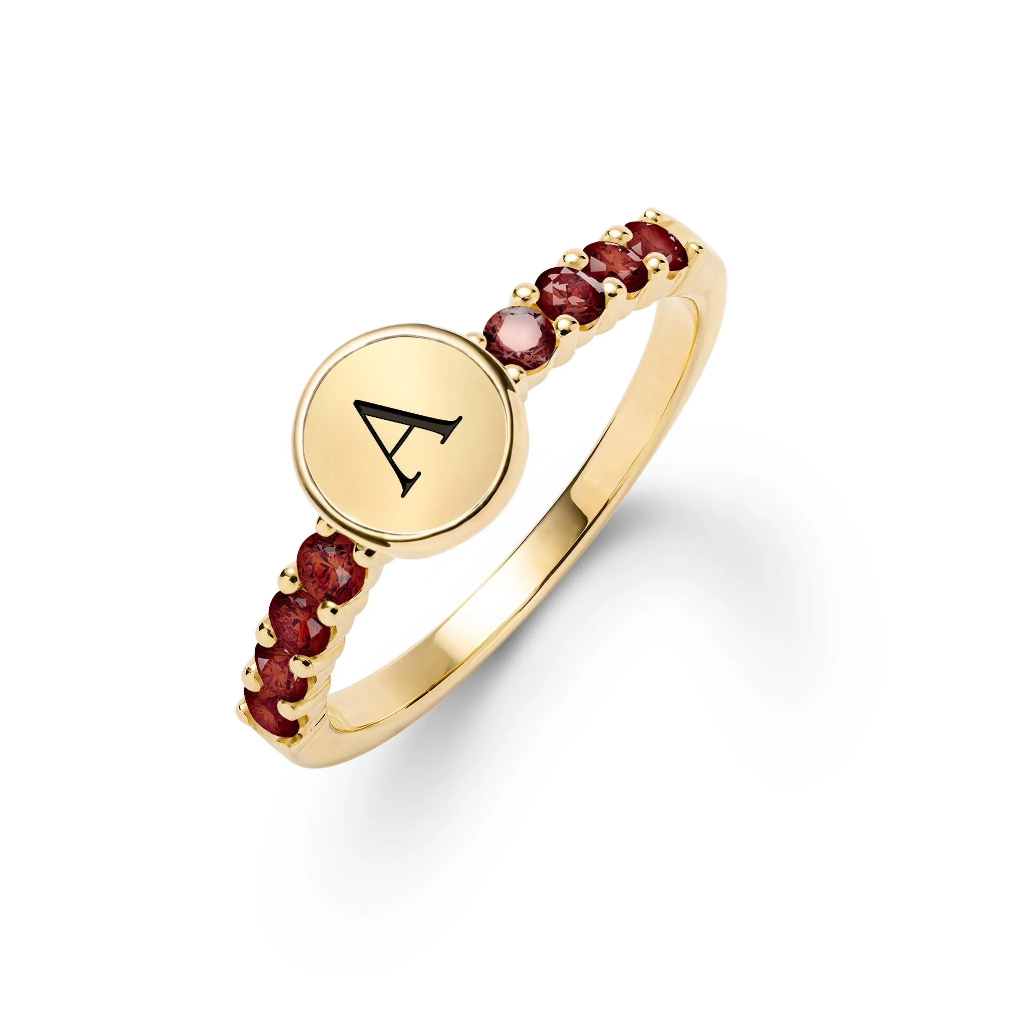 Rosecliff Letter Garnet Ring in 14k Gold (January) sold by Haverhill