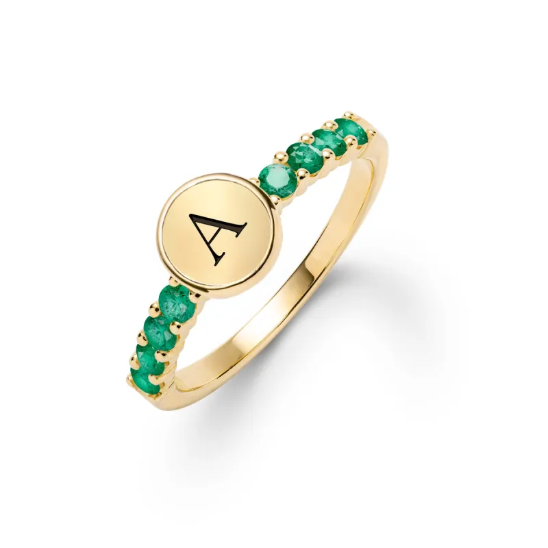 Rosecliff Letter Emerald Ring in 14k Gold (May) sold by Haverhill