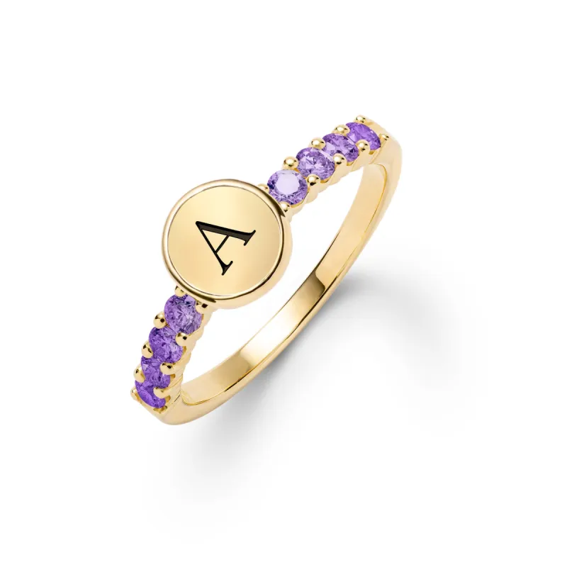 Rosecliff Letter Amethyst Ring in 14k Gold (February) sold by Haverhill
