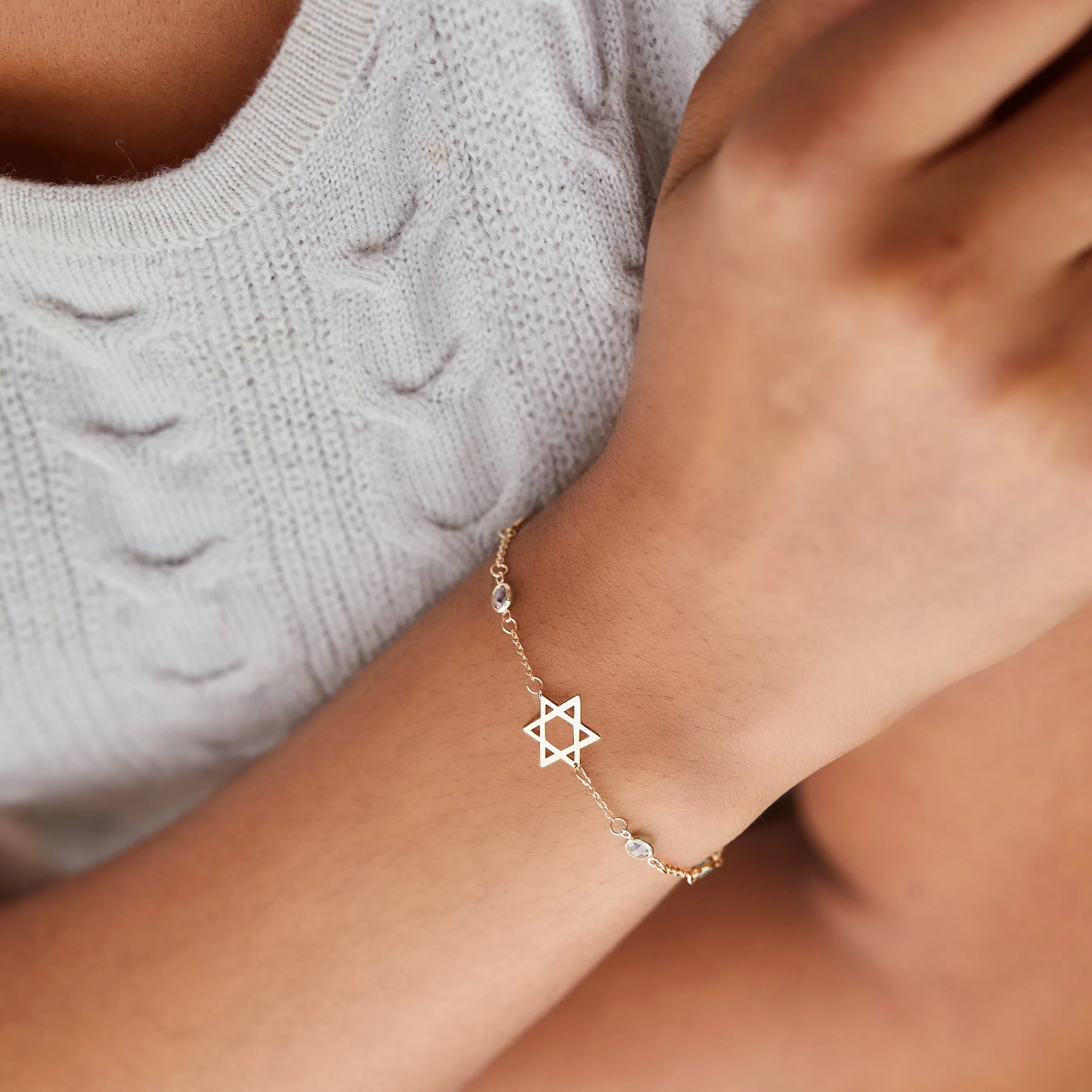 Bayberry White Topaz Star of David Bracelet in 14k Gold (April) sold by Haverhill product image thumbnail 2
