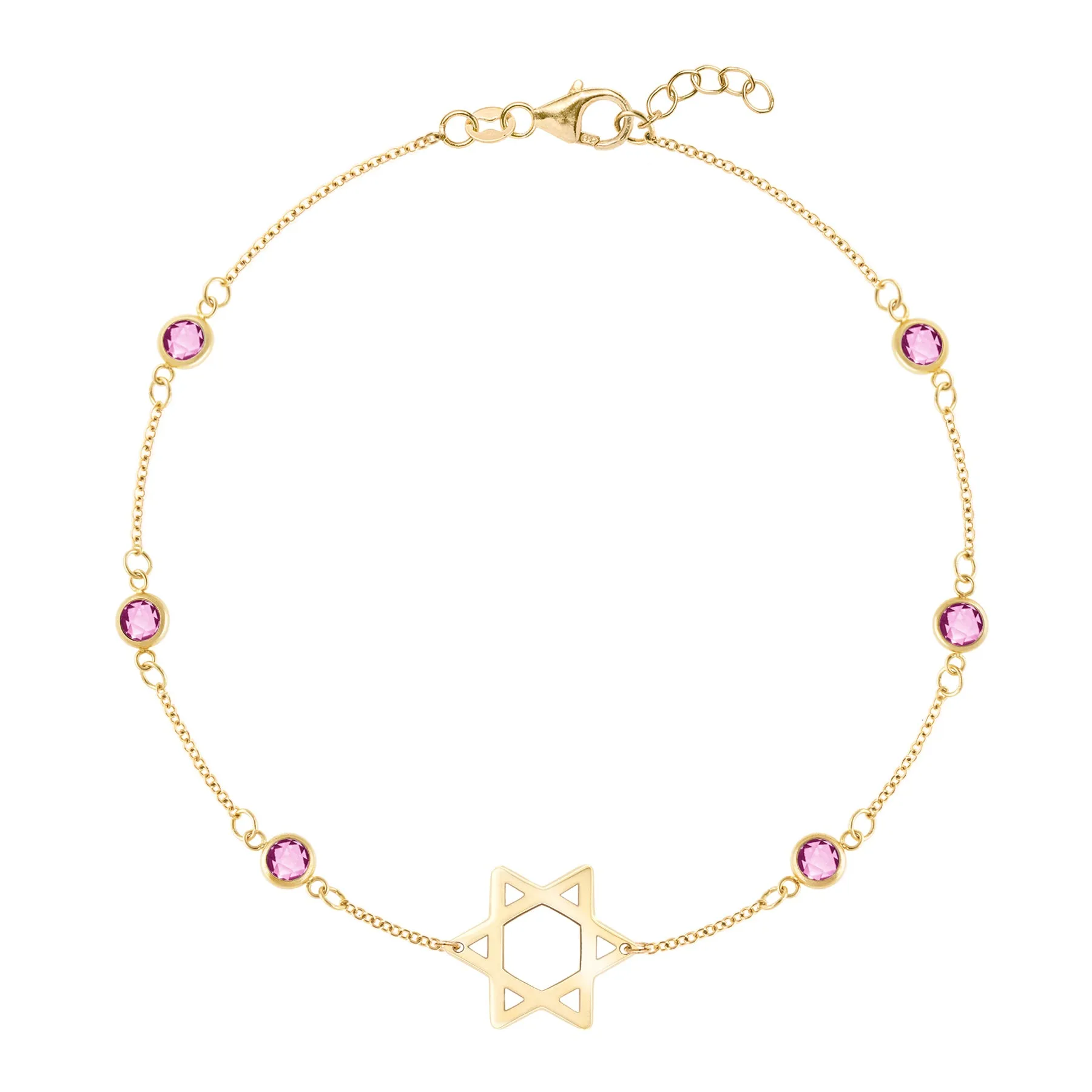 Bayberry Pink Sapphire Star of David Bracelet in 14k Gold (October) sold by Haverhill